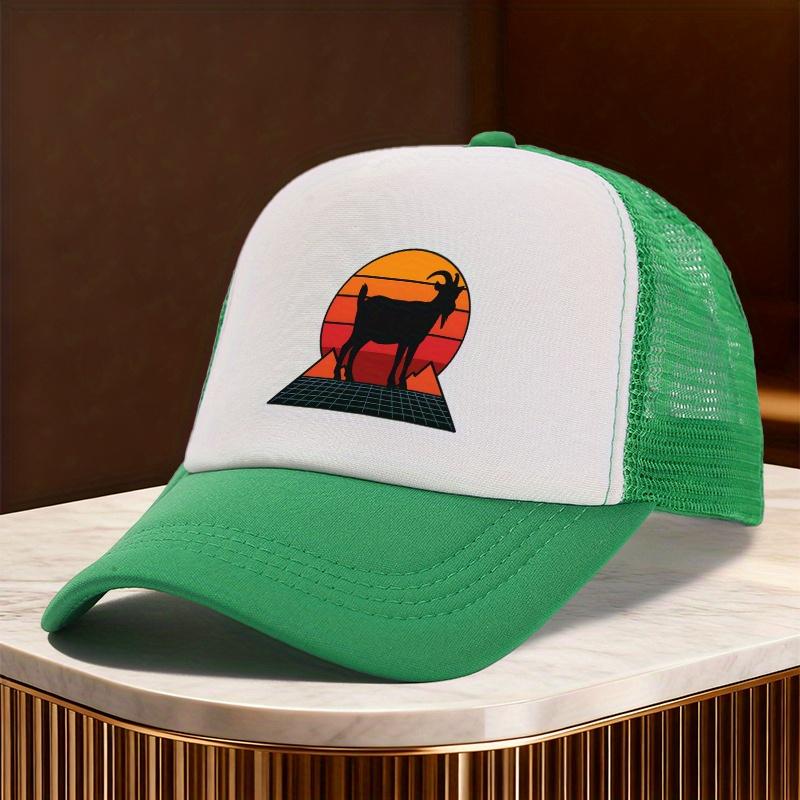 Goat Silhouette Vintage Retro Sunset Trucker Hat Mesh Baseball Cap Unisex Casual Outdoor Adult