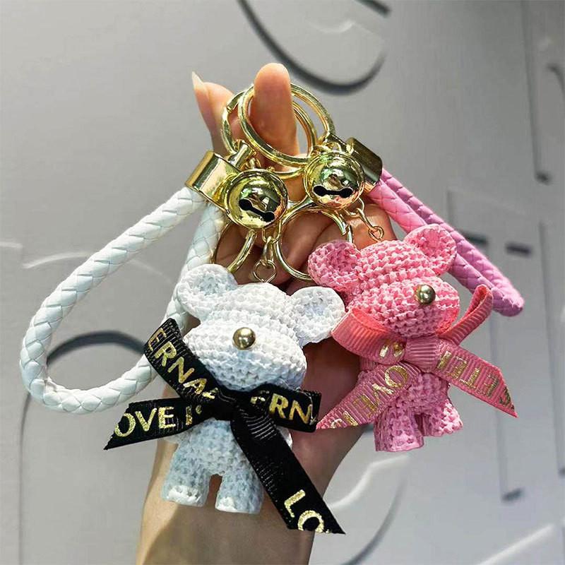 Adorable Resin Yarn Bear Keychain Fashionable Bear Doll With Bow For Gifts