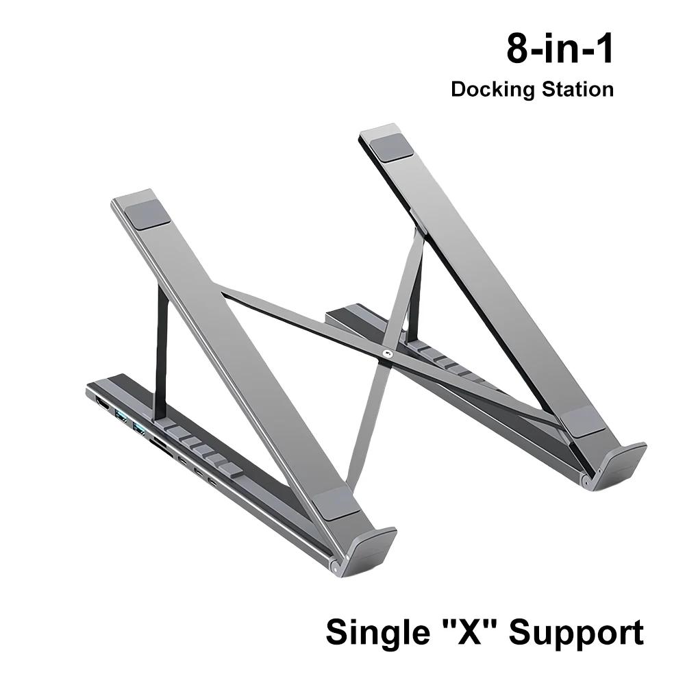 

Tablet Bracket Docking Station 8-in-1 USB C Docking Station Aluminium Alloy Laptop Holder TYPE-C to HDMI Adapter USB Splitter