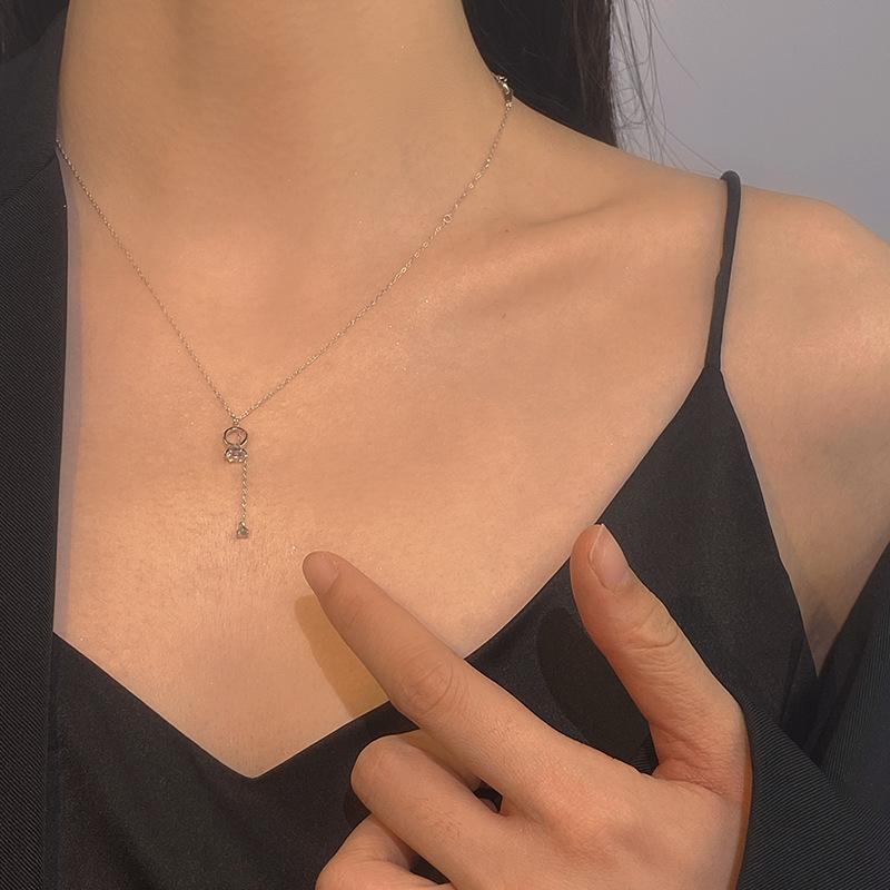 Ring Necklace Women's Light Luxury Design Zircon Tassel Stainless Steel Clavicle Chain Summer Necklace