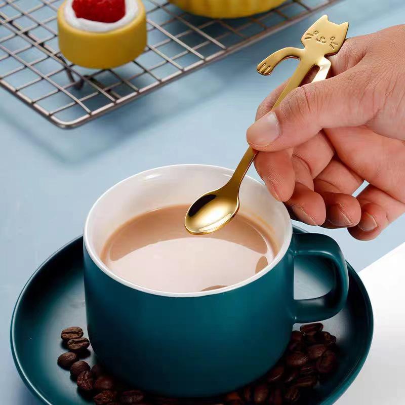 Cute Cartoon Cat 304 Stainless Steel Hanging Coffee & Dessert Spoon