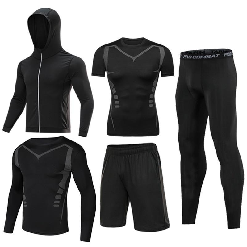 Mens 5-Piece Quick Dry Breathable Cycling Jersey Set Training Running Sportswear