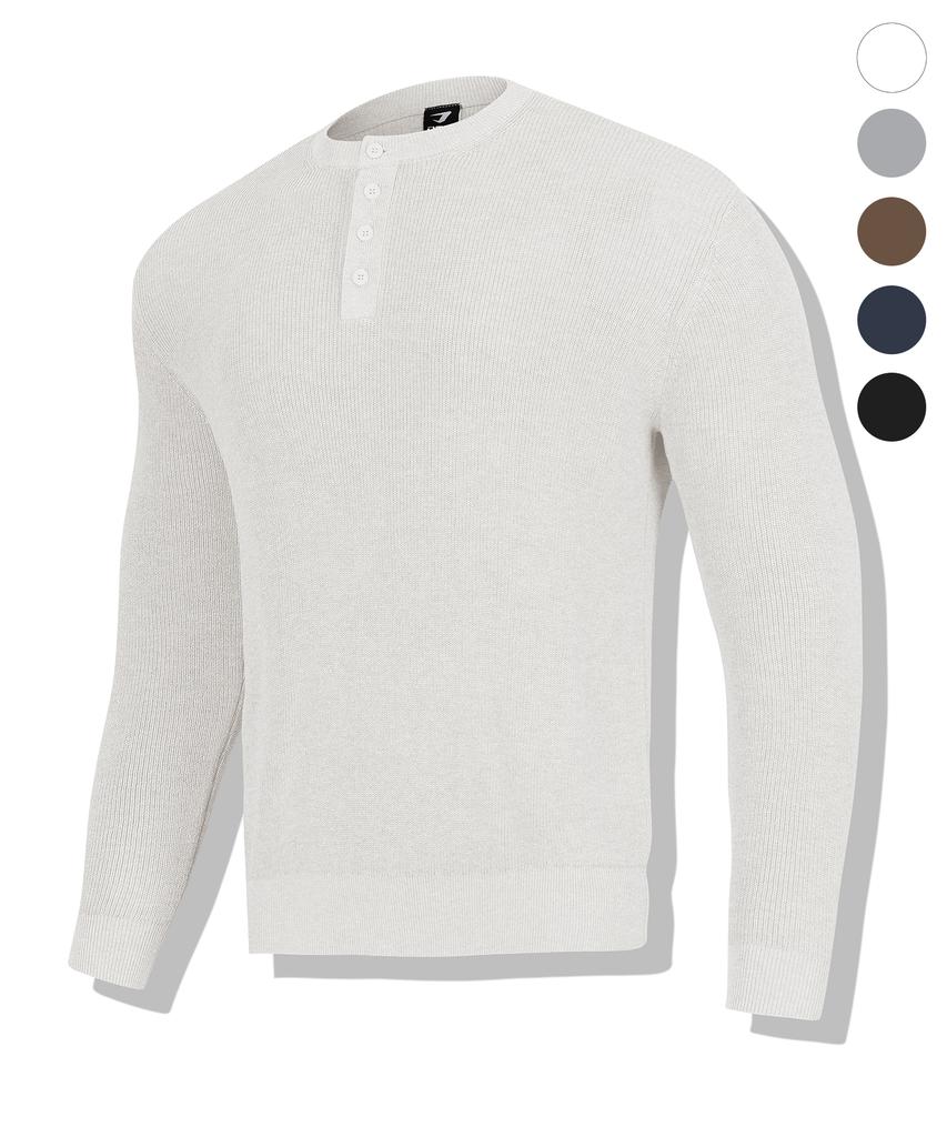 DRIX Washable Linen Henley Neck Muscle Fit Long Sleeve Knit_5 Colors