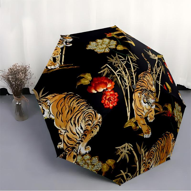 1pc Tiger Floral Automatic Folding Umbrella - 8-Rib Automatic Open/Close, Portable Collapsible Compact Umbrella yy251218043