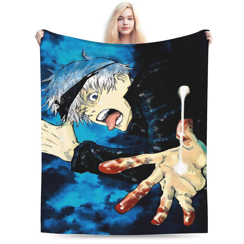 Warm Cozy Blanket Picnic Gojo Satoru Bedding Throws Novelty Bedspread For Couch Bed