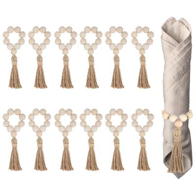 12 Anillos de Servilleta de Madera Natural con Borlas Portaservilletas Para Navidad Granja Boda Decoración de Mesa del Hogar