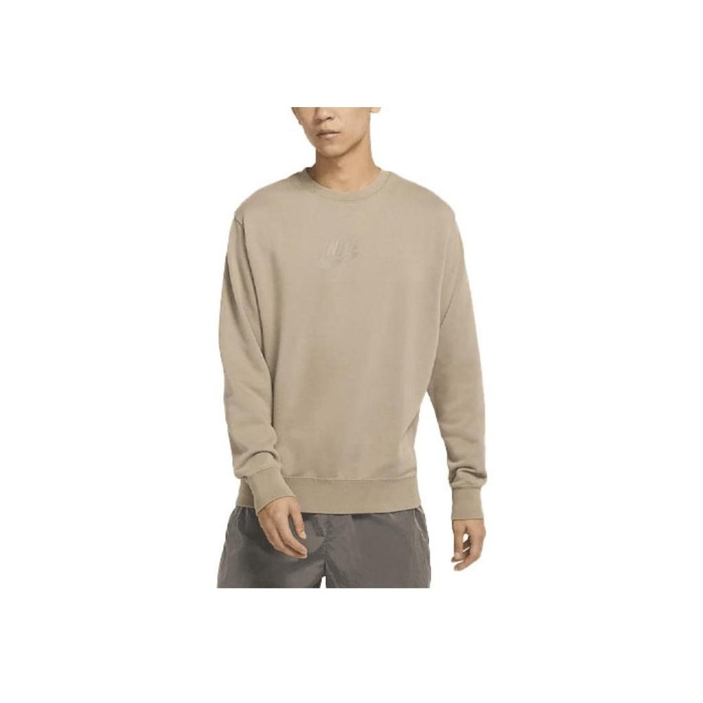 Nike Nsw Essentials+ French Terry Logo Print Crew Neck Pullover Sweatshirt Men Tops Moon-Fossil-Grey DD4665-087