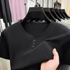 Men's Summer Crew Neck Solid Color Casual Short Sleeve T-shirt, Versatile Korean V-neck Style