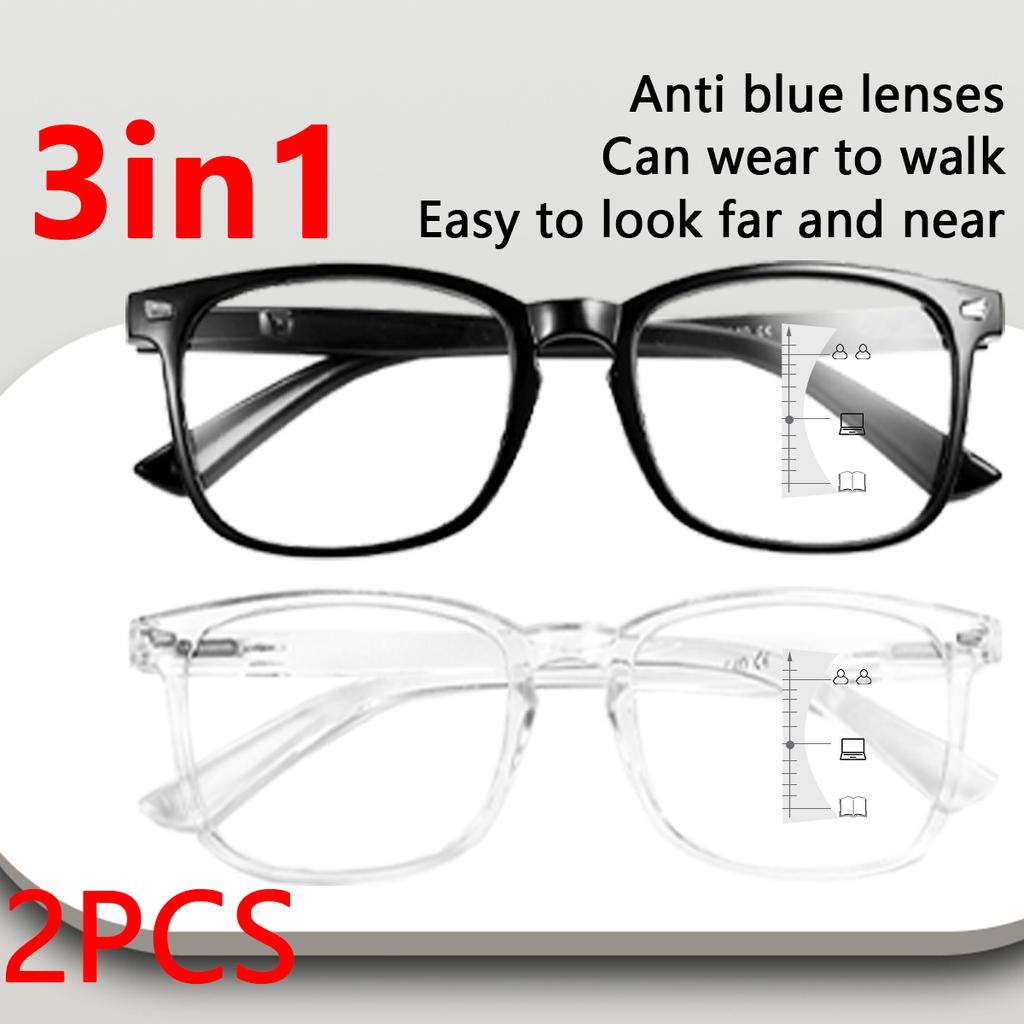 2PCS Progressive Multifocal Glasses New Trendy Pochromic Near and Far 3 In 1 Eyeglasses for Men Reading Presbyopia Eyewear