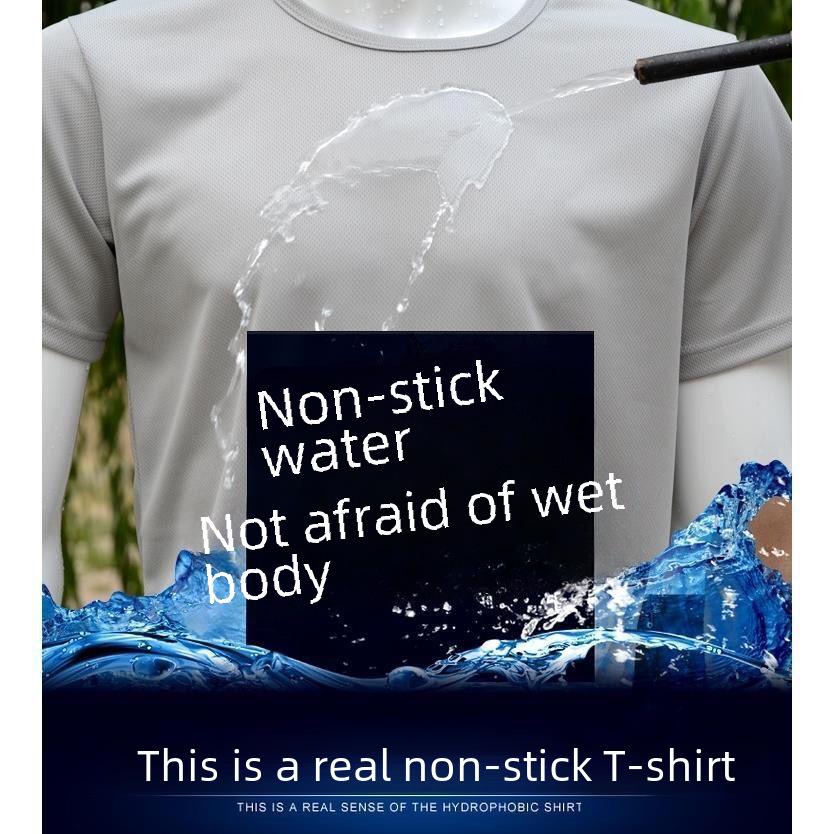 Ice Silk Mesh Men's Quick-Dry Breathable T-Shirt - Black Nano Tech, Waterproof & Anti-Fouling