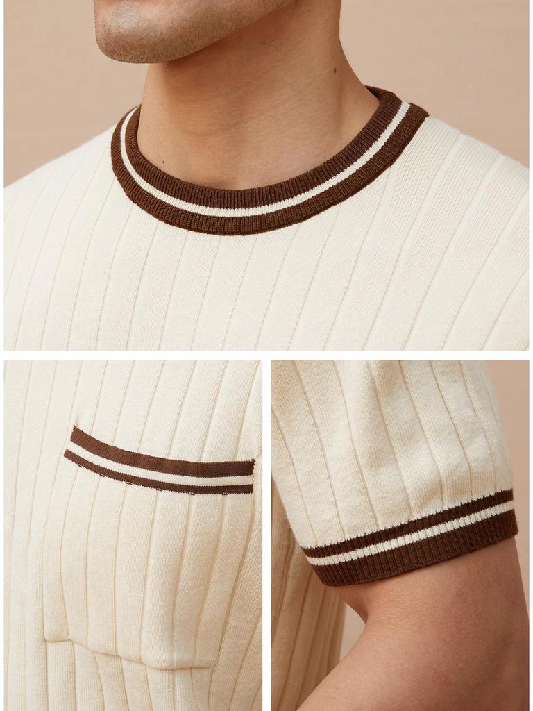 Men's Slim Fit Short Sleeve Color Block Pocket Knit T-Shirt - Summer Casual Trendy Wear