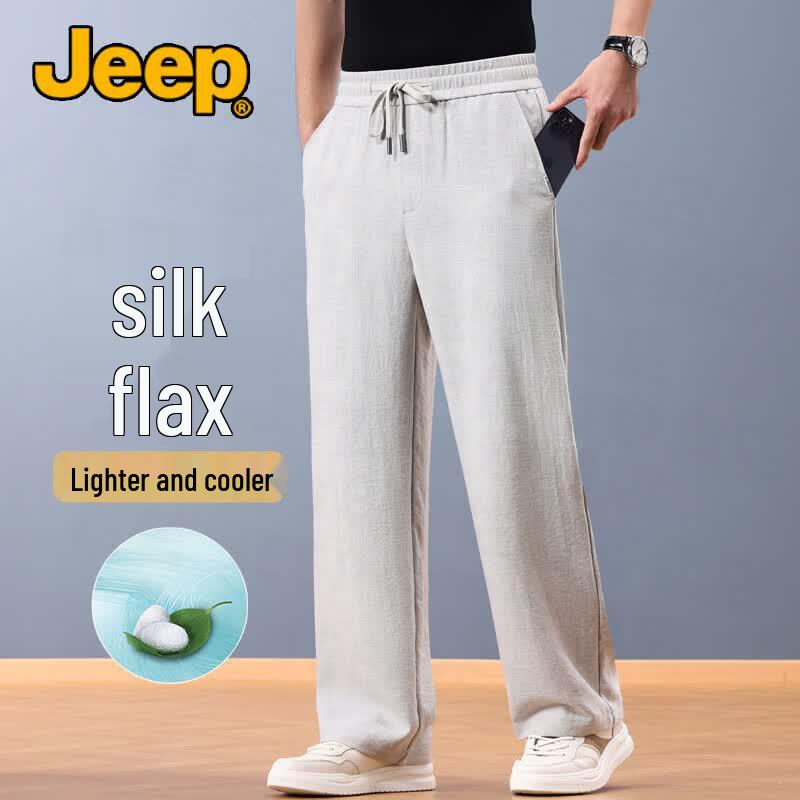 JEEP Men s Silk Linen Blend Lightweight Casual Pants 4XL
