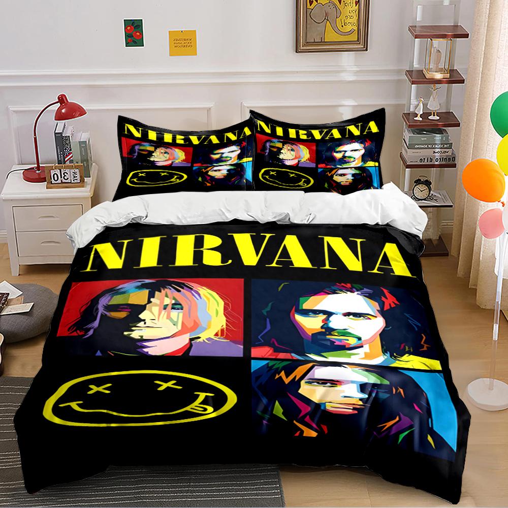 Nirvana Band Art Bedding Set 3-Piece Bedding set (1 duvet cover, 2 pillowcases, duvet not included)