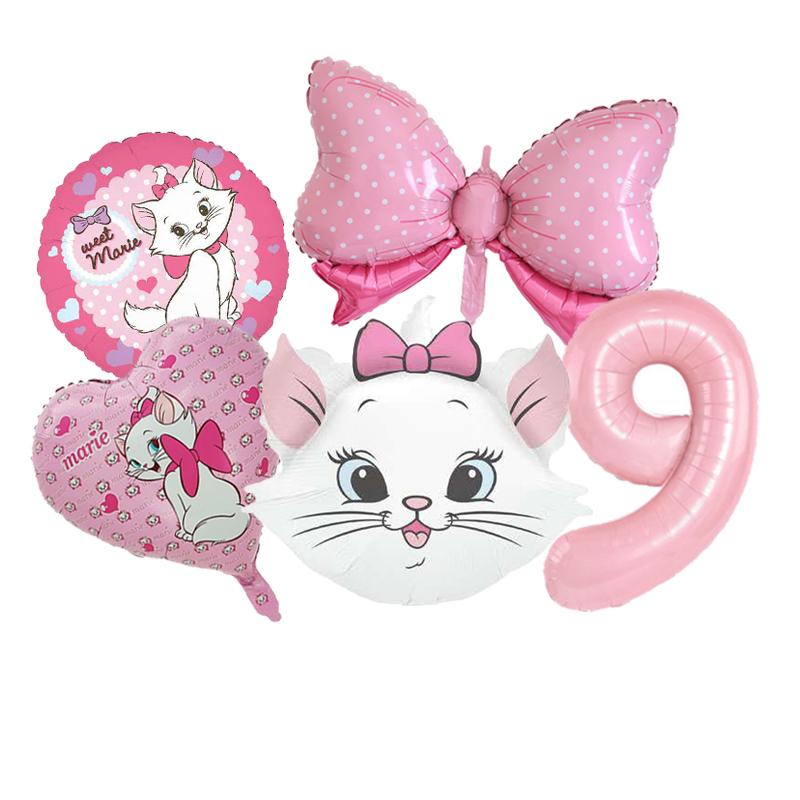 5pcs Marie Cat Bow Balloons Pink Girls Birthday Party Balloons Decoration Cartoon Marie Cat Animal Pet Balloon Baby Shower Decor