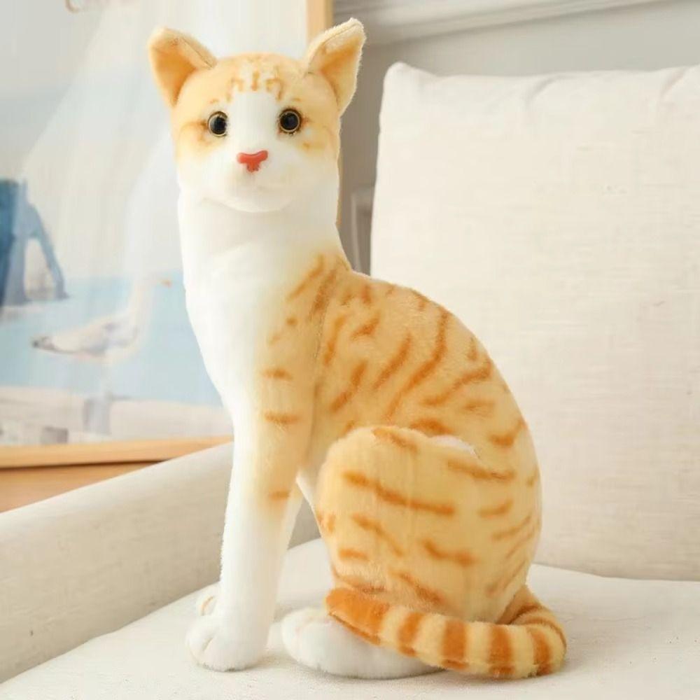 Tabby Cat Cute Animal Plush Doll Big Eyes Siamese Cat Pillow Lying Down Cat Plush Toy  Children