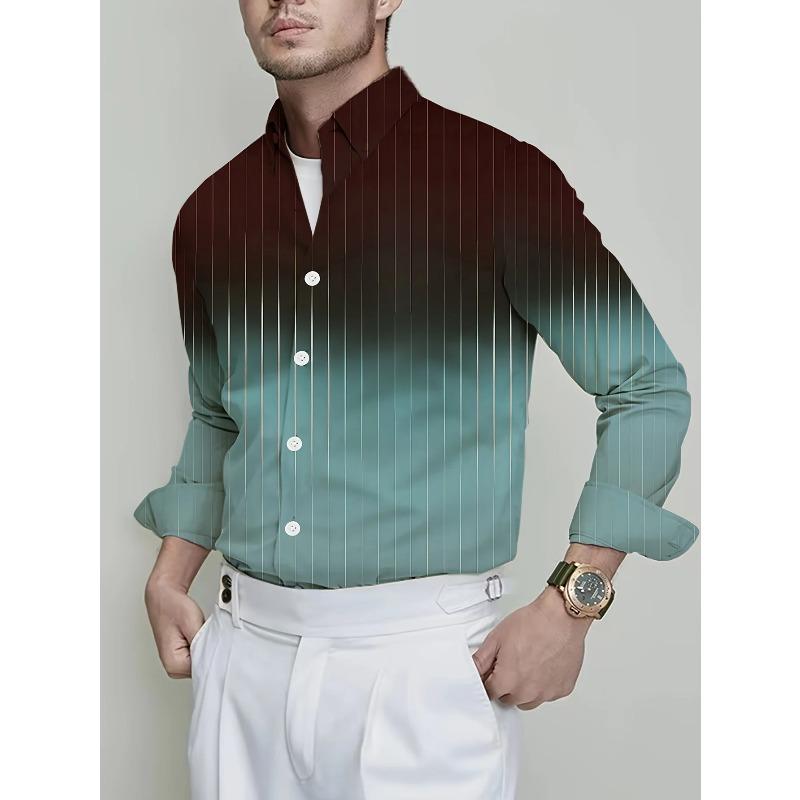 New Business Casual Men's Line 3D Printed Shirt Formal Spring and Summer Lapel Long-sleeved XS-5XL Stretch Fabric Shirt 2026