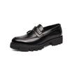 Korean style mens casual business wedding formal dress soft leather shoes slip on tassels shoe black tide platform loafers male