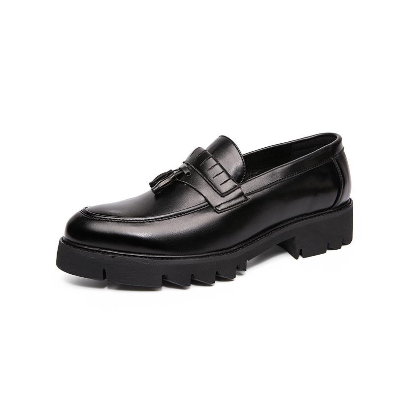 Korean style mens casual business wedding formal dress soft leather shoes slip on tassels shoe black tide platform loafers male