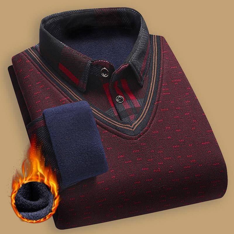 

New Autumn Winter Sweaters Men s Velvet Pullover Knitted Bottom Shirts Men s Polo Pullover Wine Red Fleeced Knitwear 4XL