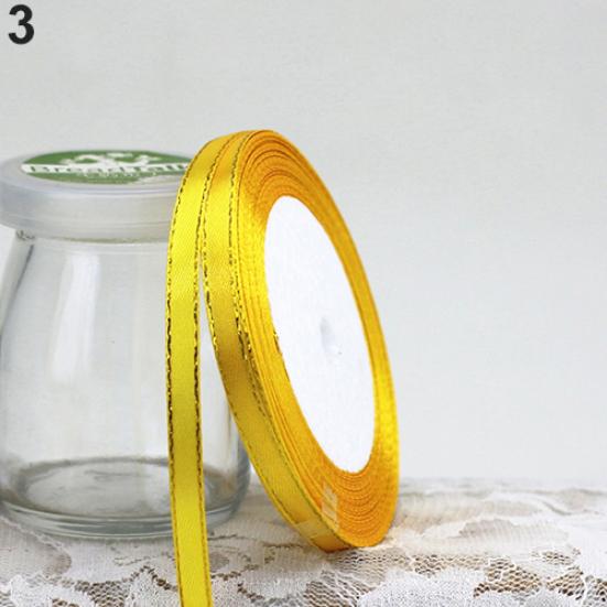 1 Roll 25 Yard 6mm Wide Golden Tone Rimmed Stain Ribbons Wedding Birthday Decor
