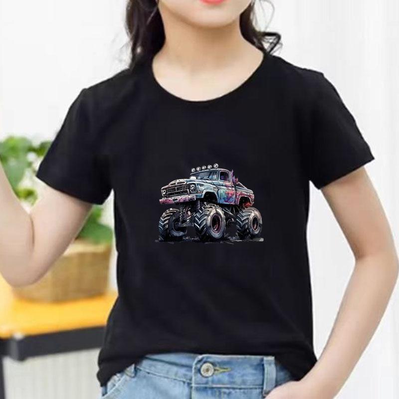 Kids Cotton T Shirt Cool Cartoon Offroad Vehicle Print Crew Neck Short Sleeve Tee Casual Boys Girls Summer Tops