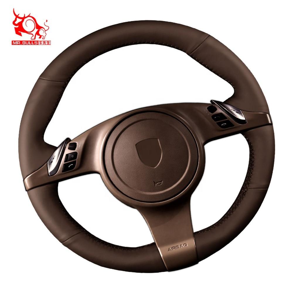 Hand Sewing China Suppliers Car Steering Wheel Covers Leather for Porsche Cayenne custom коричневый