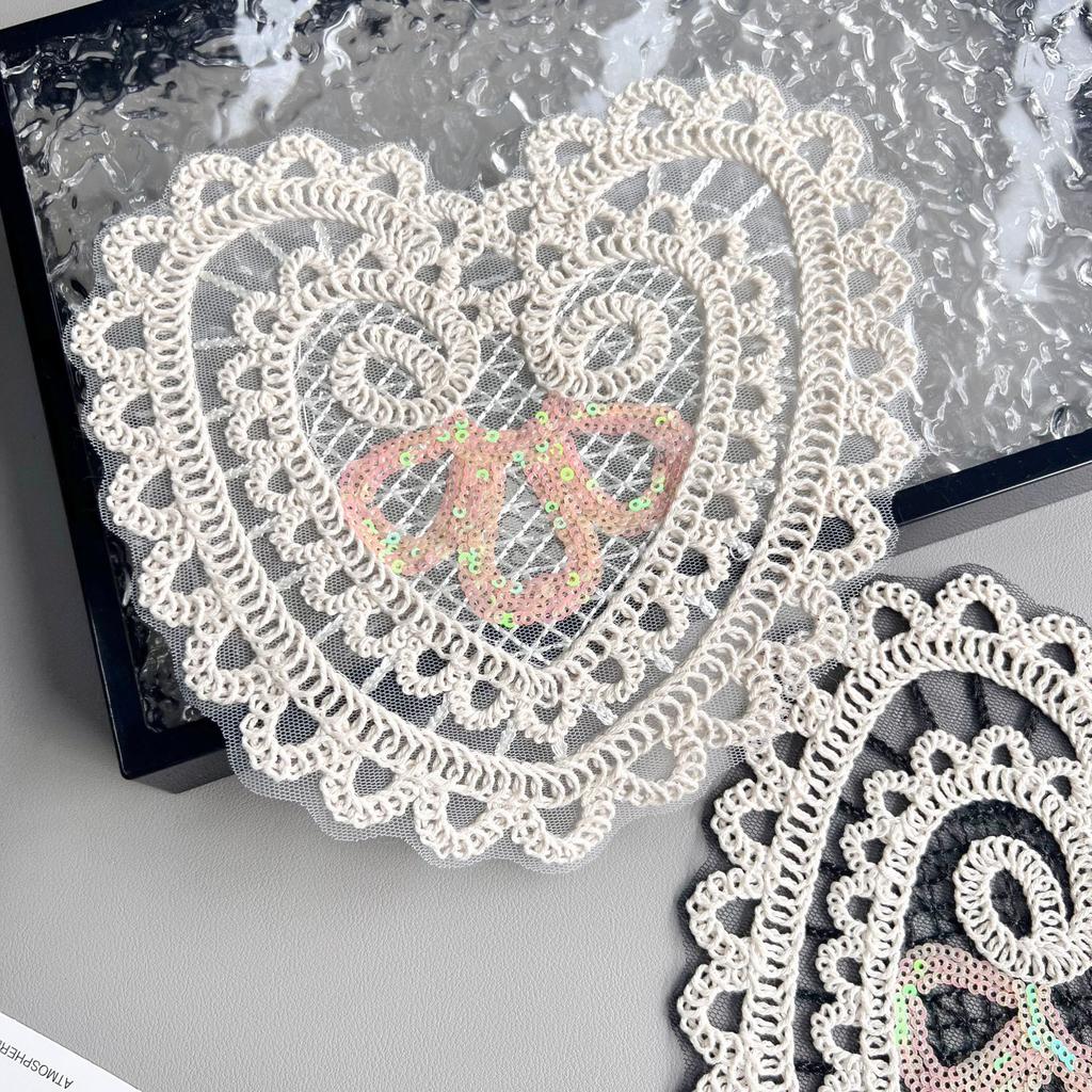 Fashion Heart-Shaped Cotton Thread Woven Retro Hollow Lace Handmade Diy Clothing T-Shirt Top Sweater Cloth Sticker Decoration