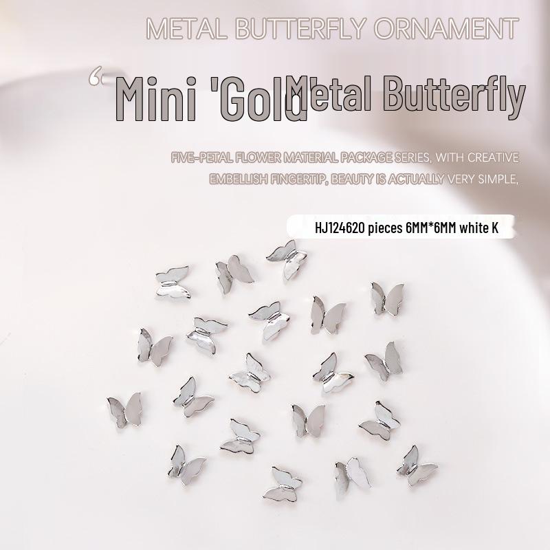 20-Piece Minimalist 3D Butterfly Nail Art Decorations in Gold & Silver