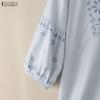 ZANZEA Womens Casual V-Neck 3/4 Sleeve Loose Print Blouse