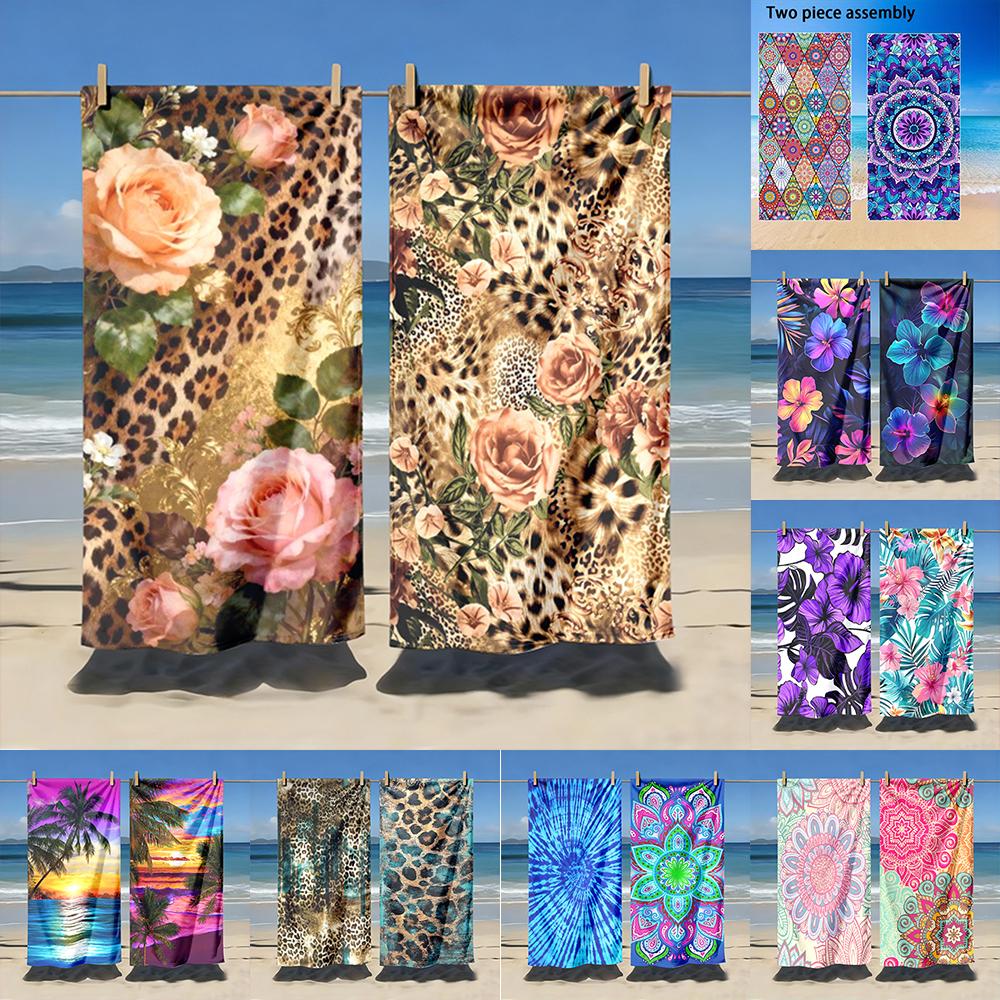 2pcs Boho Floral Leopard Print Tropical Beach Towel Beach Towels for Summer Vacation