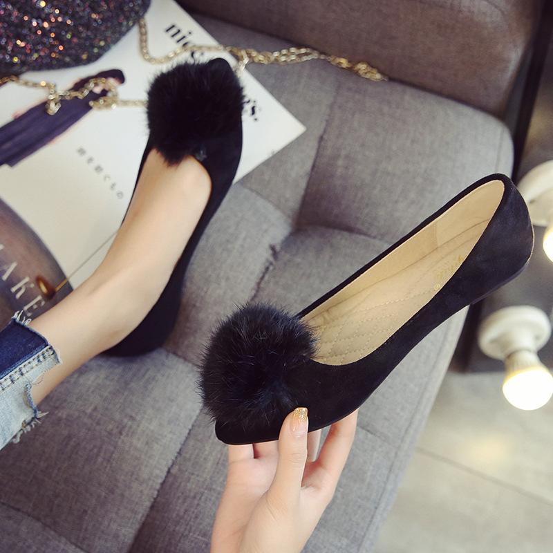 Большие размеры Помпон Меховые шарики Туфли Женские Одинарные Балетки OL Женские Туфли — фото 9