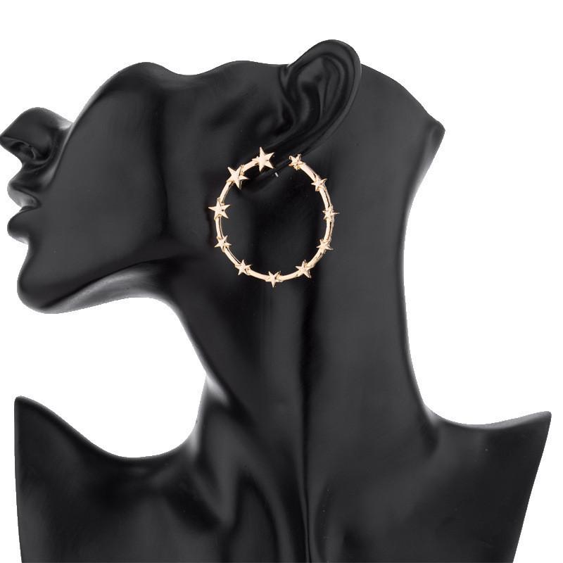 Star Chic Circle Earrings For Women Fashionable Gold Silver Minimalist Design