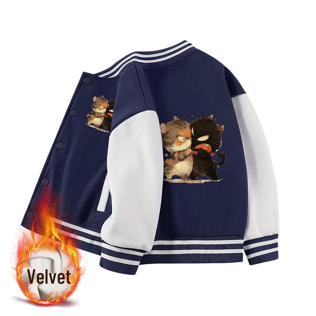 Boys' 2026 Fleece-Lined Baseball Jacket for Spring and Autumn
