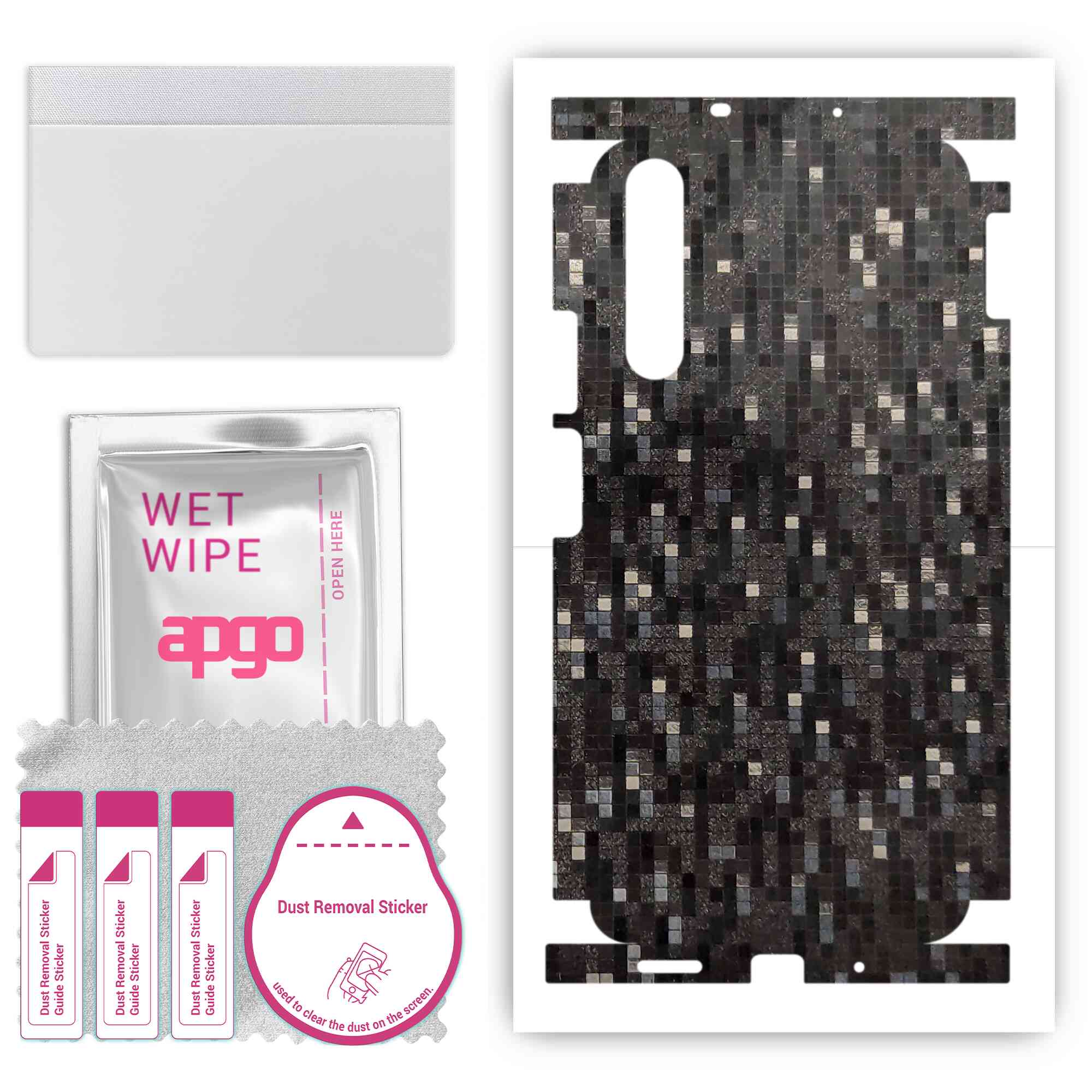 

apgo Protective Skin Sticker for the back+sides compatible with Honor 20S, Full Wrap Film, Foil, Vinyl - Pattern Carbon Black Pixel