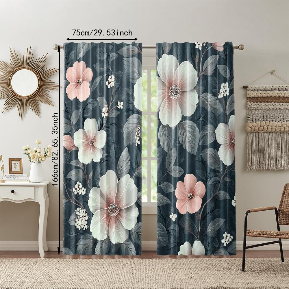 2 pcs   versatile polyester transparent curtains for home decoration Elegant White & Pink Floral for use in bedrooms and living