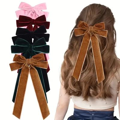 2Styles Samt-Haarspangen mit Schleife für Frauen, elegant, Schweiß, Doppelschleifen, lange Quaste, Haarspangen, Haarnadel, Styling, koreanisches Zubehör