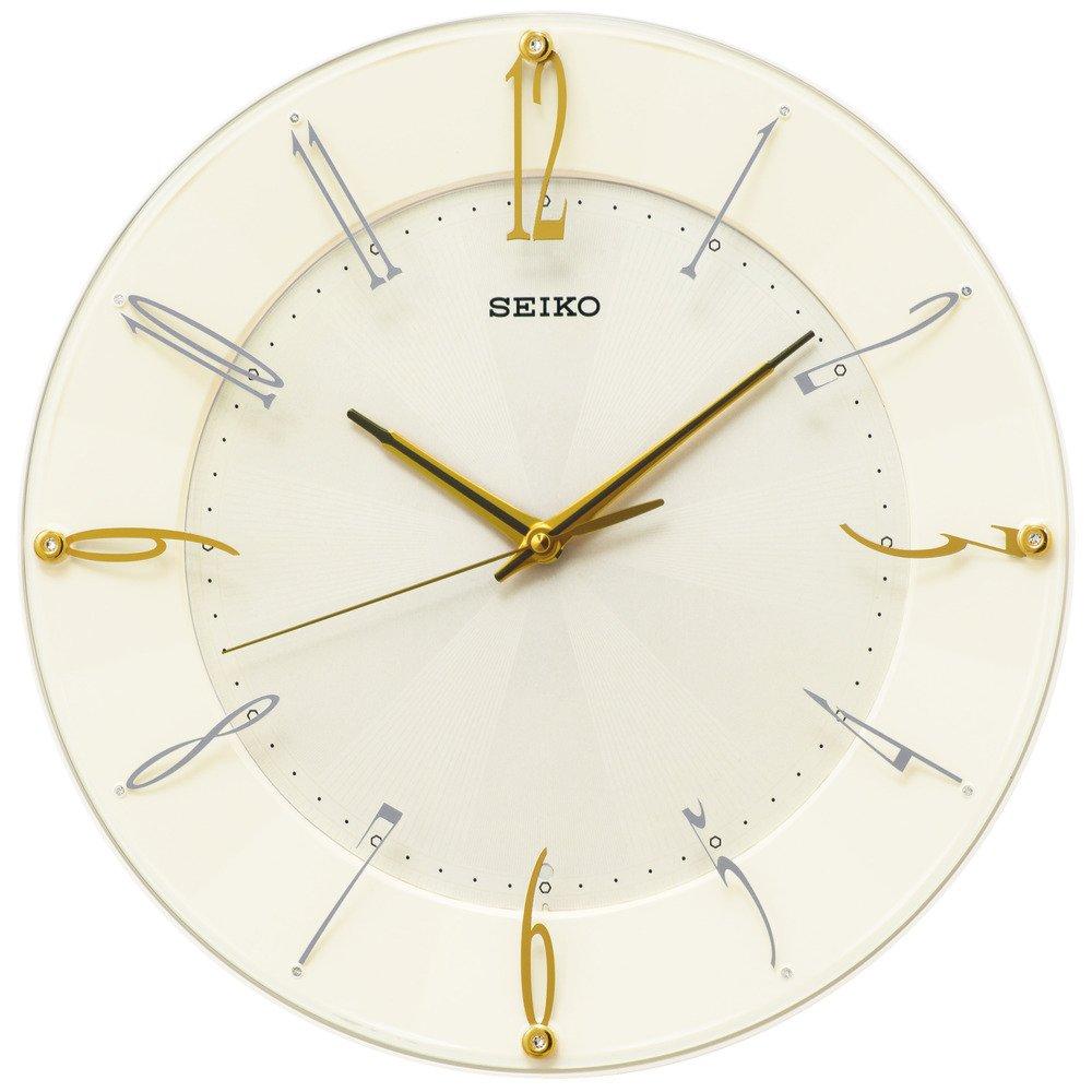 Seiko Clock Analog Wall Cream x x cm KX214C, Radio-Controlled Clock, Gloss, Dimensions 32.7 32.7 4.6