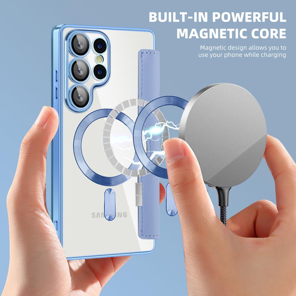 Flip Magnetic Leather Case For Samsung Galaxy S25 Edge S24 Plus S23FE S22 Ultra Wireless Charging Transparent Card Wallet Cover