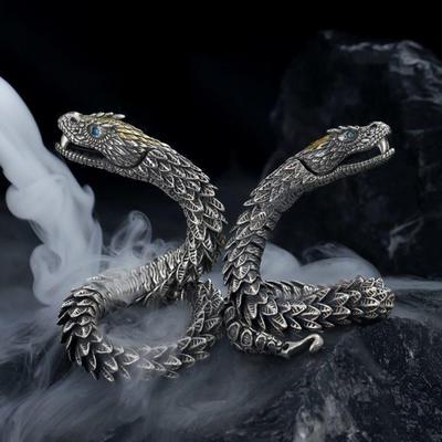 Men Bracelet Vintage Hip Hop 3D Snake Bracelet Symbolizes Good Luck Prosperity New Year Birthday Wedding Gift Bangle