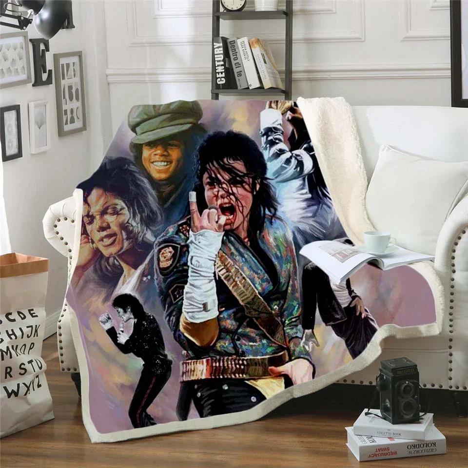 Coperta in Pile Stampata 3D di Michael Jackson per Letti Trapunta Spessa Copriletto alla Moda Coperta Sherpa per Adulti Bambini Adolescenti 100x150cm