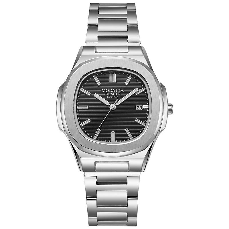 

Fashion Luxury Business Square Quartz Watches Classic Stripe Design Dial with Stainless Steel Band Wristwatch for Men чорний