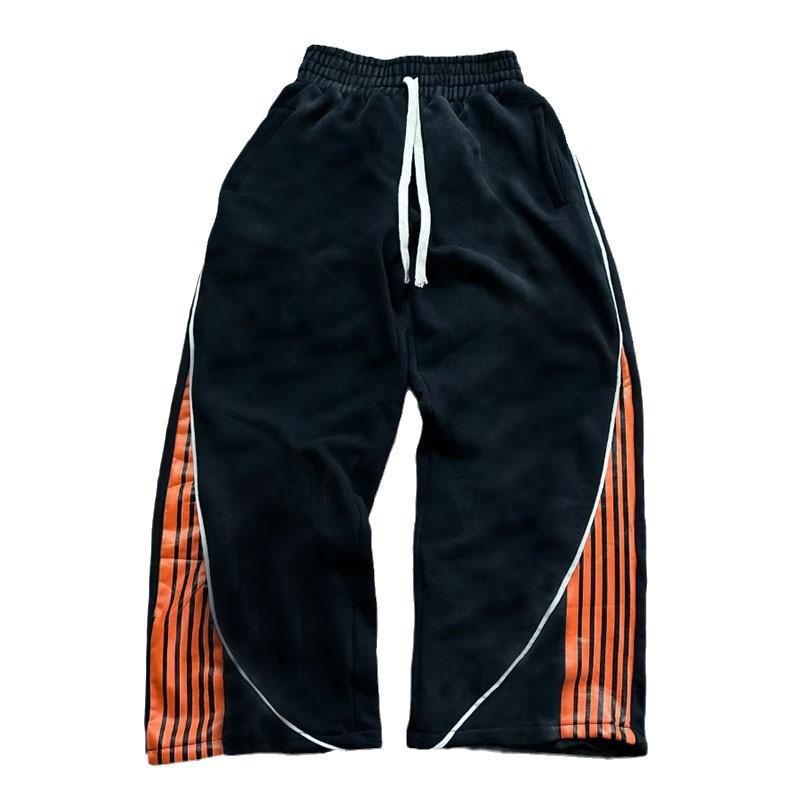 Versatile Drawstring Wide Leg Straight Sweatpants Khaki Streetwear Hip Hop Casual Unisex