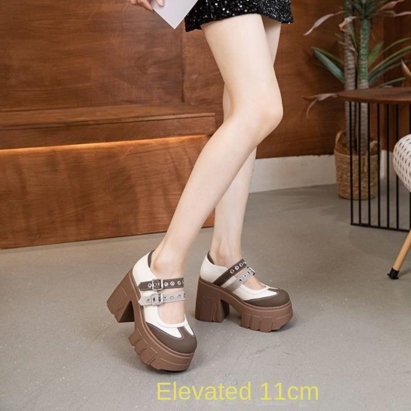 Fashion Mary Jane Small Shoes Elevating 11 Cm Muffin Platform Thick Heels for Women Small Princess Loafers Shoes  platform shoes