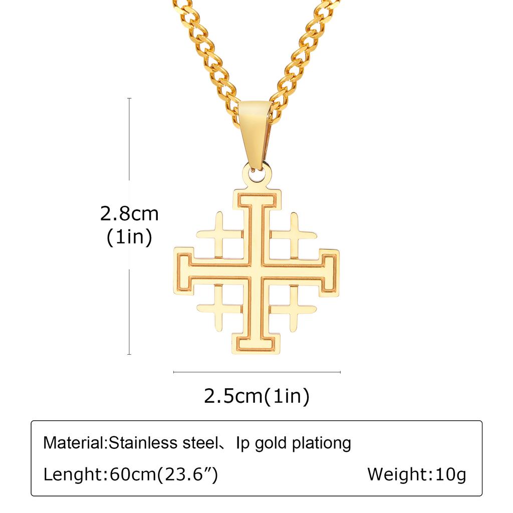 Men's Stylish Gold Color Necklace, Stainless Steel Geometric Cross Pendant Necklace, Vintage Fashion Jewelry Gift To Father