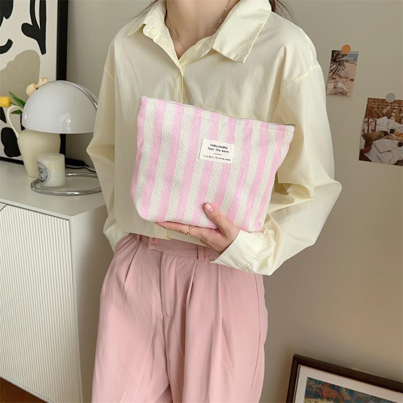 39211 Fresh Striped Cosmetic Bag Women's Wash Bag Bag Storage Bag Large Capacity Portable Simple Hand Cosmetic Bag