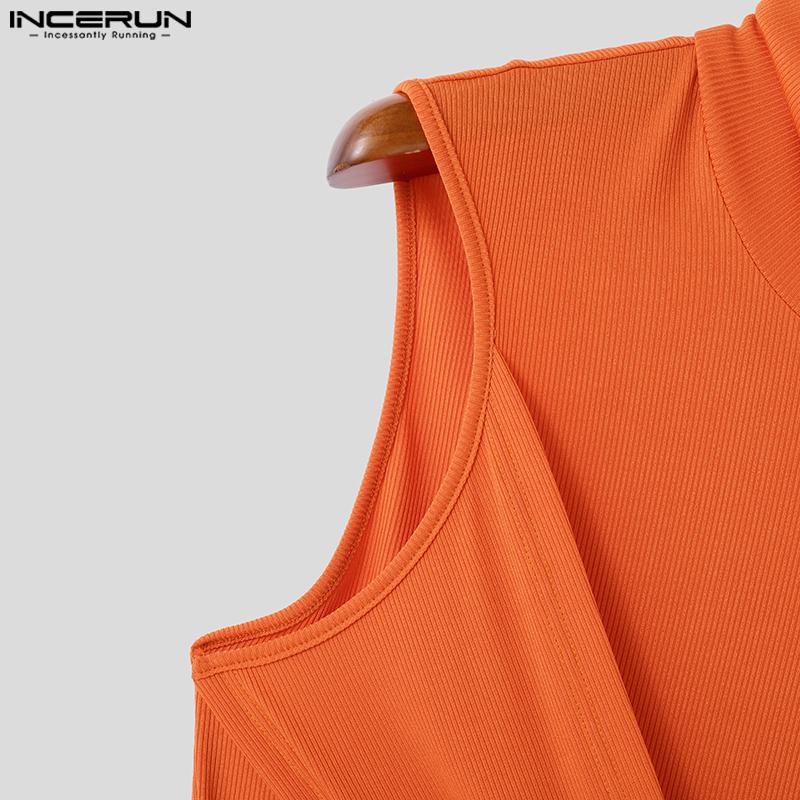 INCERUN Men Turtleneck Sleeveless Bandage Solid Knitted Vest Tanks