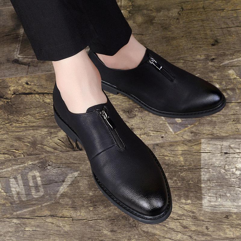 2025 New Four Seasons British Simple Soft Surface Business Dress Leather Shoes Men's Zipper Casual Leather Shoes