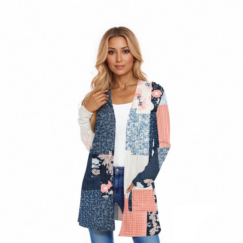 Damen Langarm Strickjacke Lässige Jacke mit Taschen Oberteil