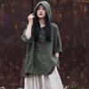 Women's Cotton Linen Hooded Frog Button T-shirt - Autumn/Winter Short Sleeve Sun Protection