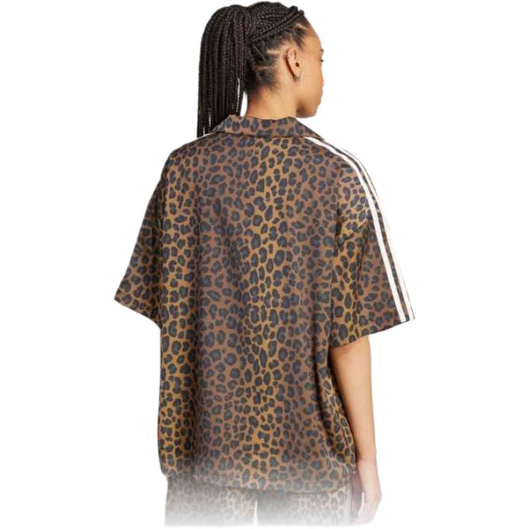 adidas Originals Classic Sports Series Bequemes Polo Lockeres Gestreiftes Leopardenmuster Kurzarmhemd Damenhemden Layered-Bronze KA2678